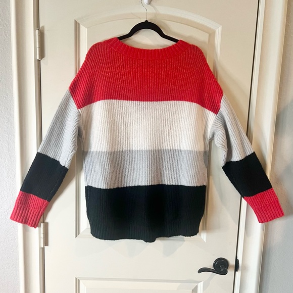 No boundaries color blocked Red, cream black striped sweater - Picture 3 of 5